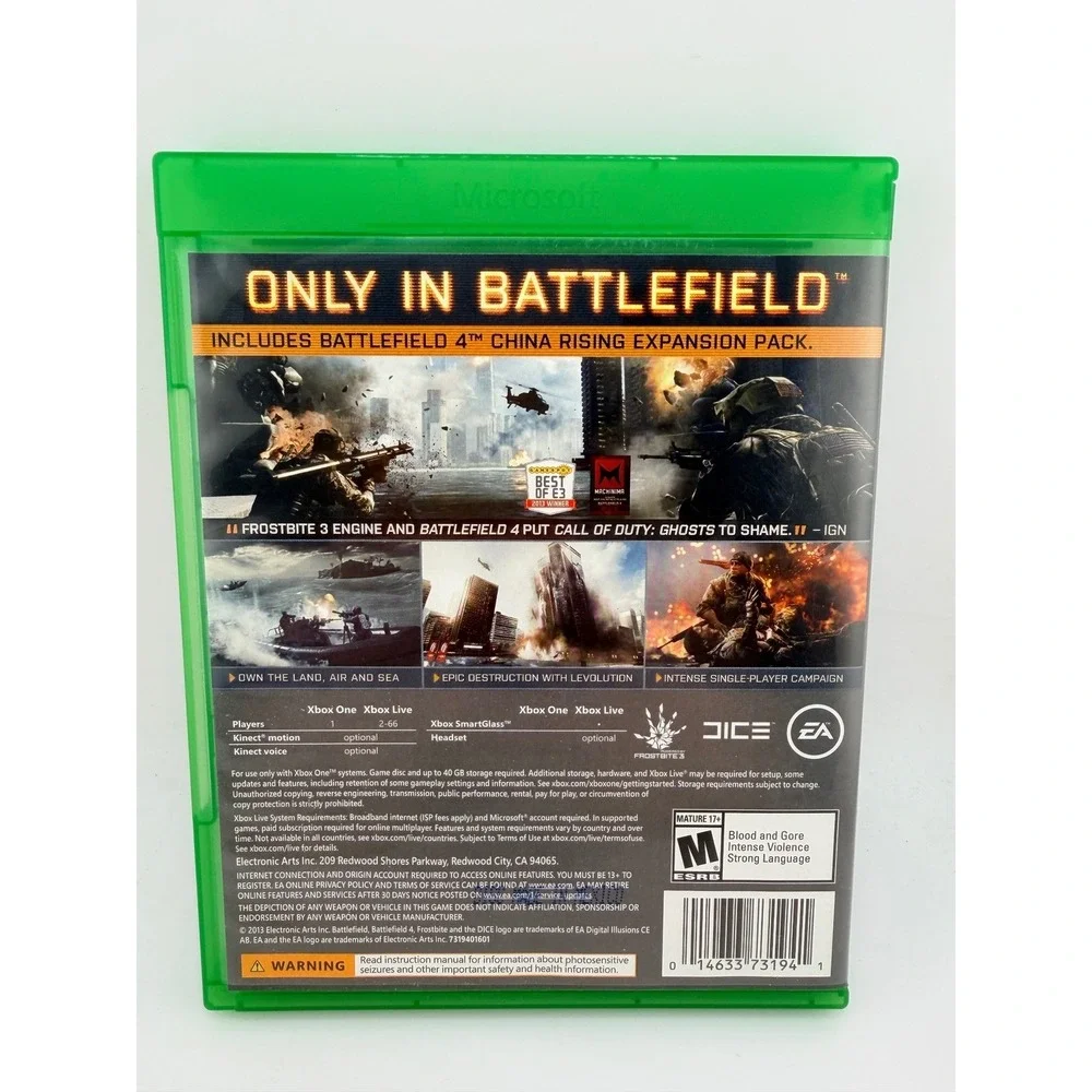 Battlefield 4 Xbox One EA DICE First Person Shooter Video Game with Case